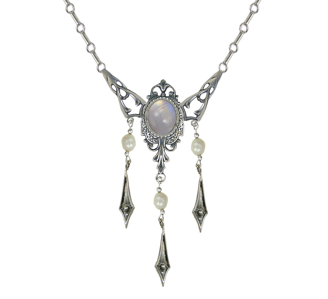 Sterling Silver Victorian Necklace With Rainbow Moonstone